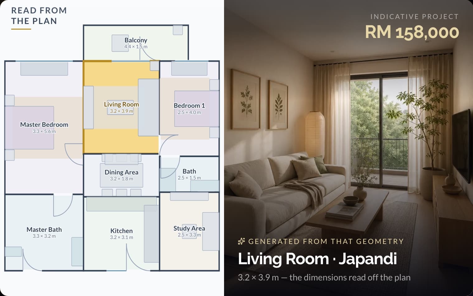 The AI Studio interface with a live cost estimate beside the render